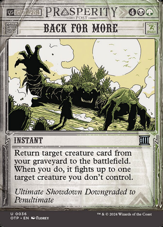 breaking news cards mtg Magic the Gathering Outlaws of Thunder Junction Breaking News Uncommon Back for More #36 [Prosperity Showcase]