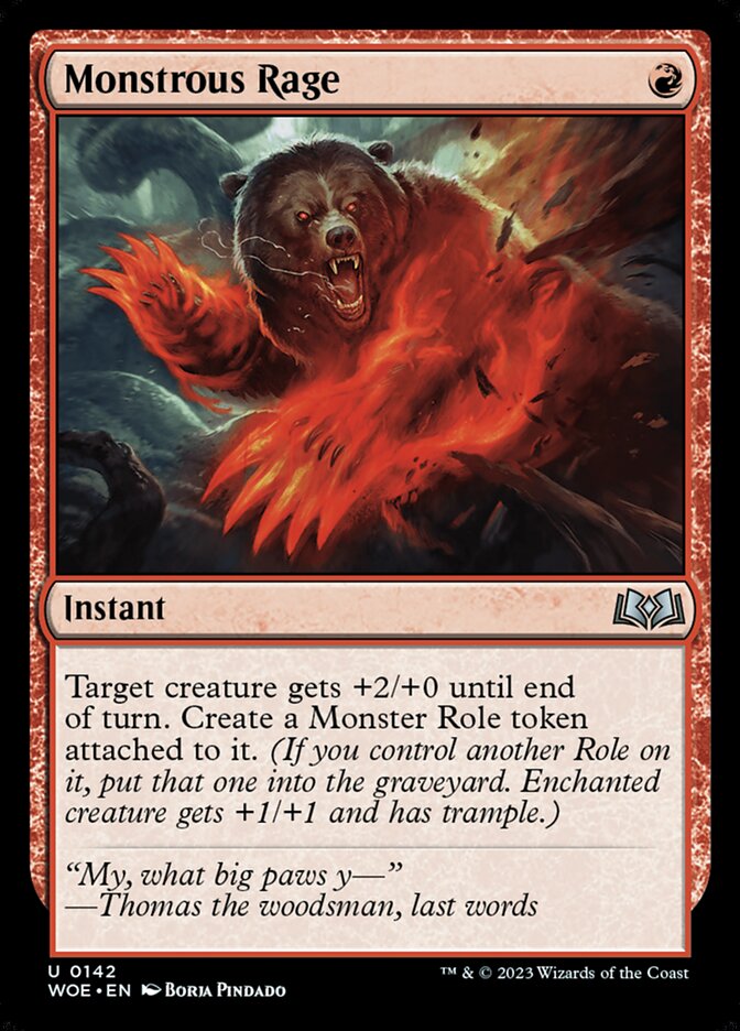 mtg monster cards MTG Magic the Gathering Monstrous Rage (142/515) Wilds of Eldraine LP